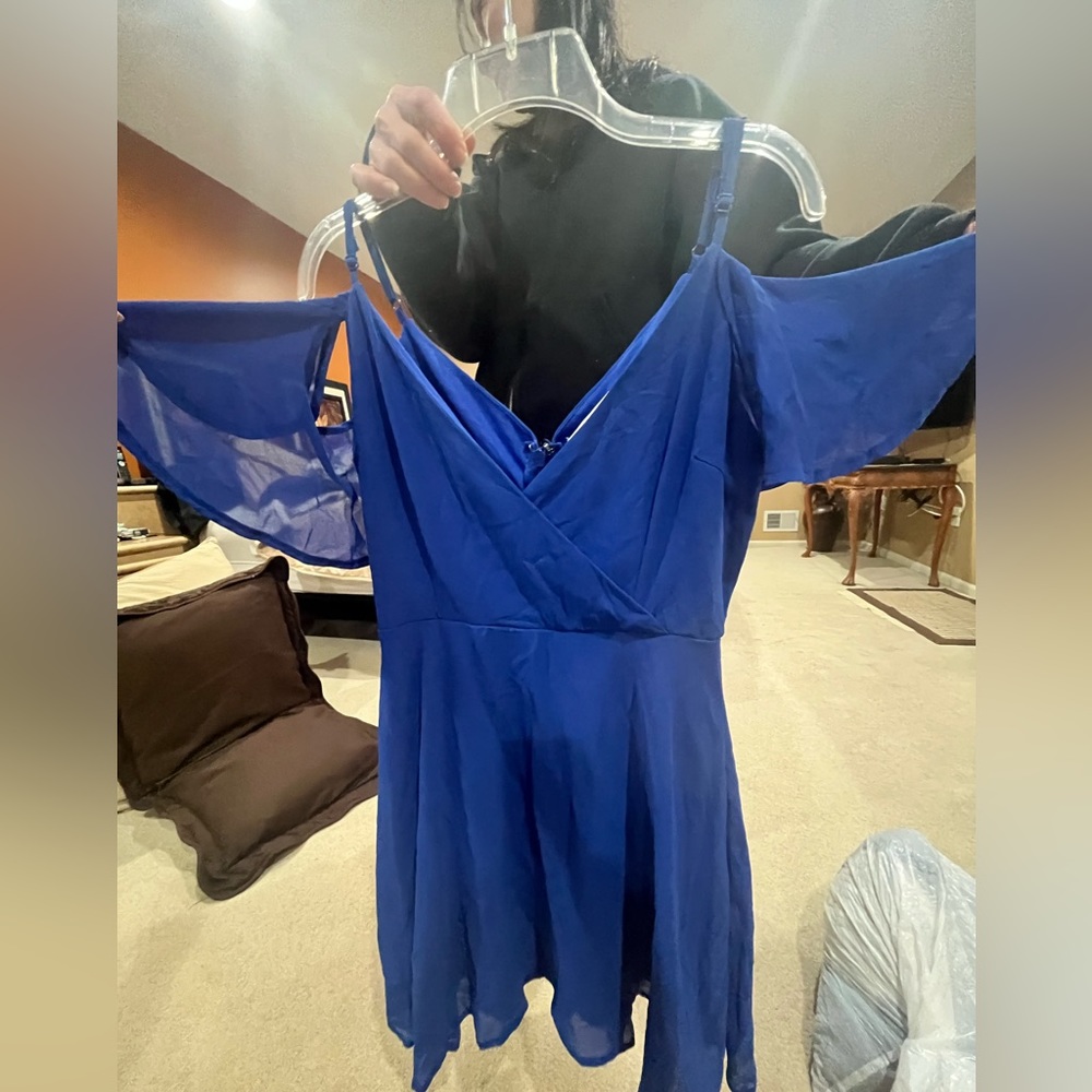royal blue off shoulder dress